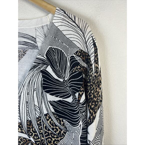 Chico's 2 large chicos Cardigan sweater Animal White Black Brown cheetah Open - Picture 3 of 10